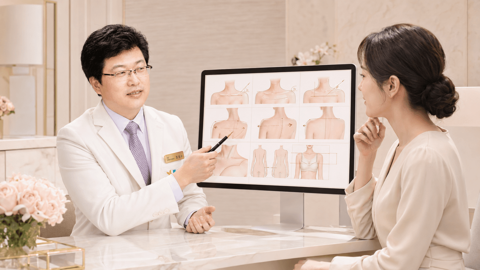A female right-angle shoulder consultation scene
