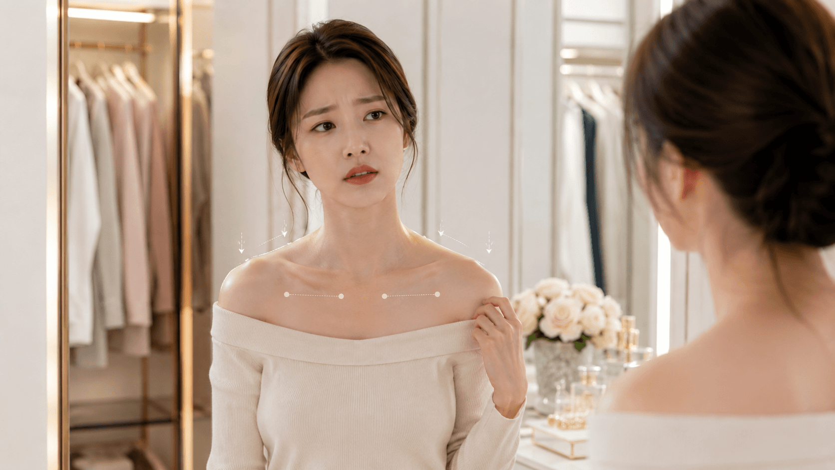 The concern that the shoulder line feels round in sleeveless and off-shoulder tops