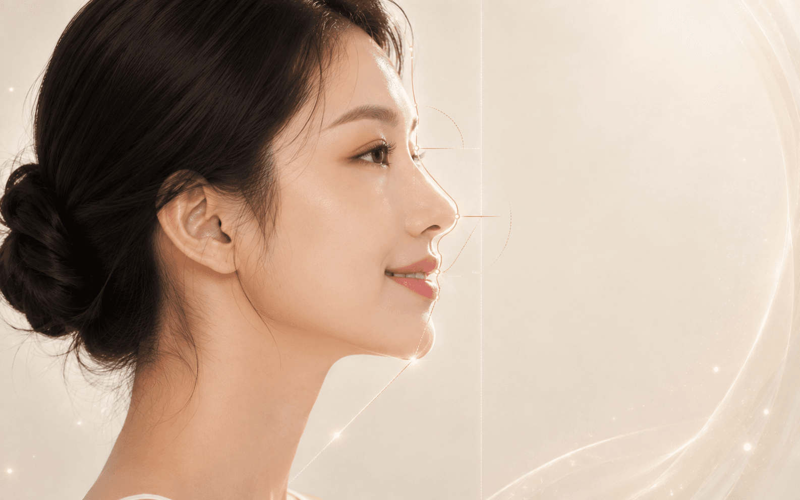 A profile photograph overlaid with a single curve running from the forehead through the nose tip, lips and chin