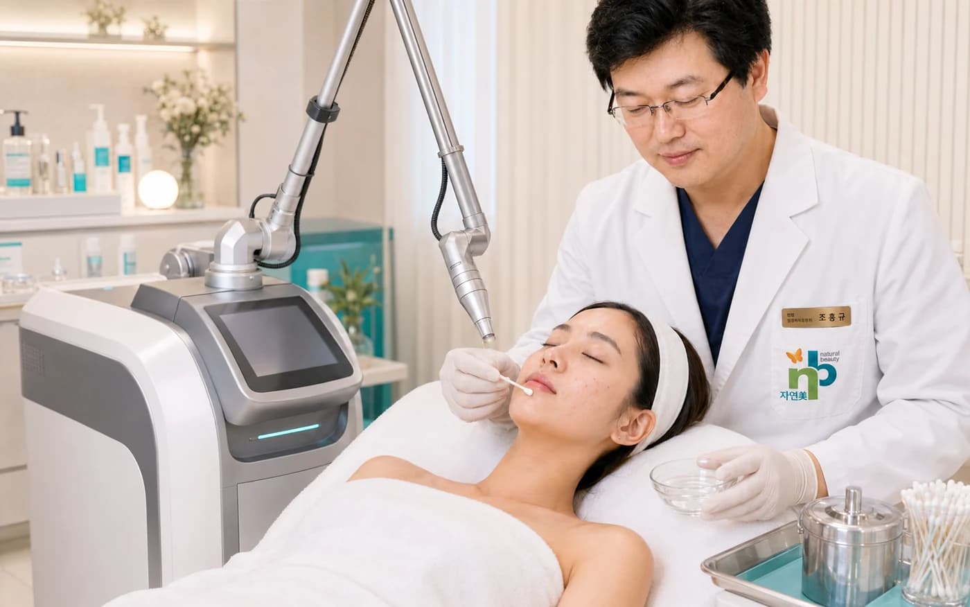 A peel and a laser being carried out together in an NB Plastic Surgery treatment room