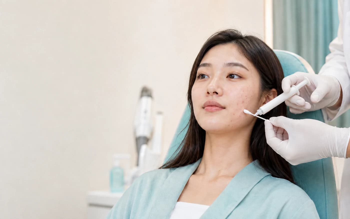 LHALA Shot Q being applied to skin with active breakouts