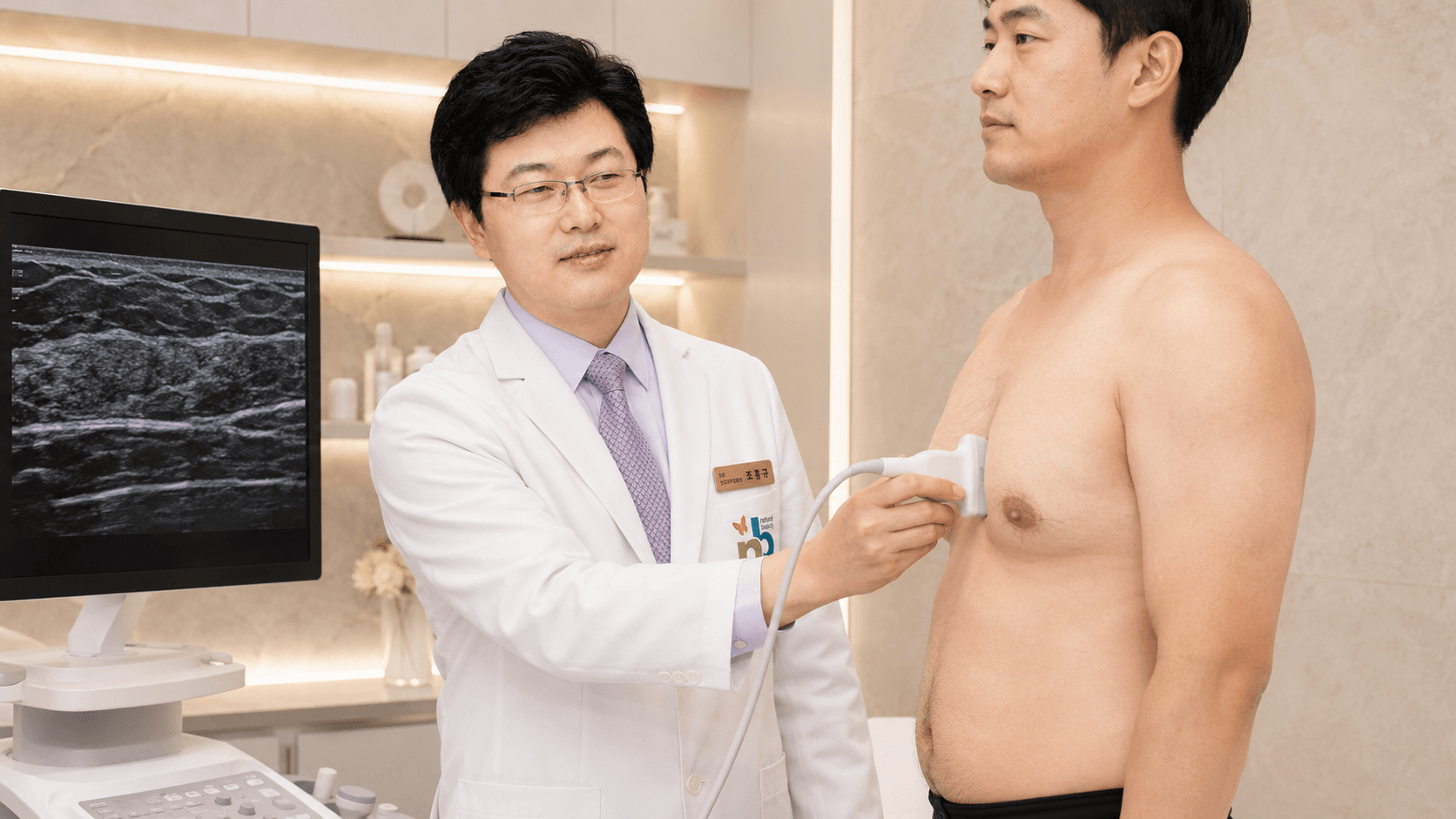 Ultrasound-based consultation assessing fat layer, glandular tissue and skin