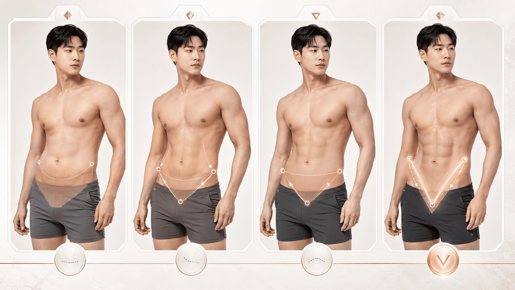 Adonis V-line type classification — obliques, lower abdomen, pelvis, balanced