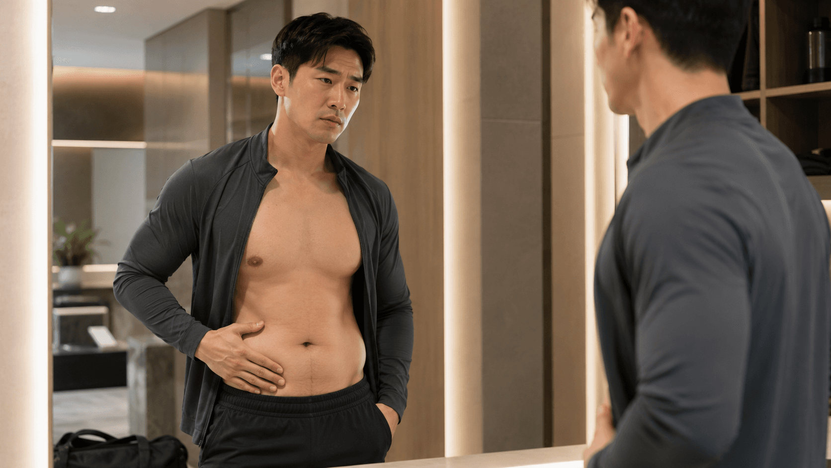 A lower-abdomen concern where the V-line stays faint