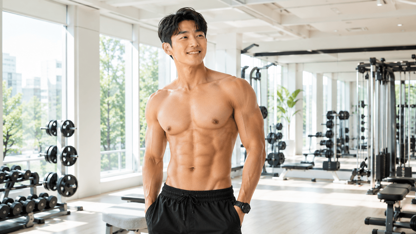 운동 후 더 선명해진 남성 라인