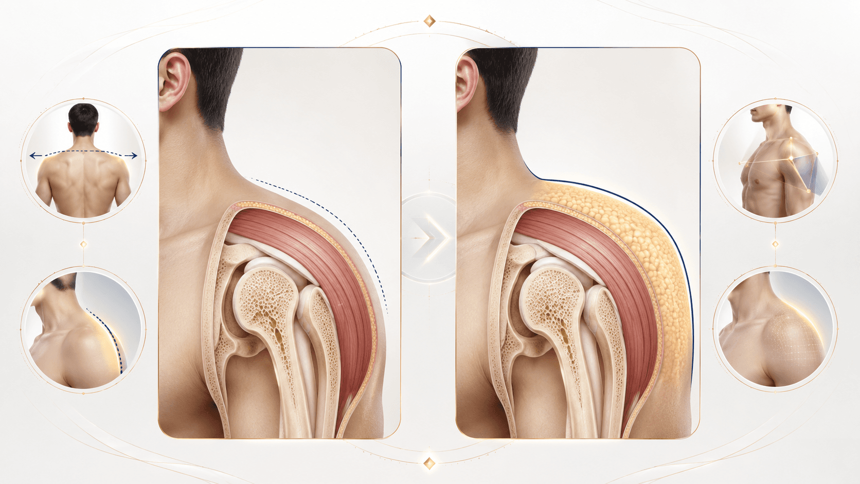 Shoulder cross-section comparison — fat layer and deltoid