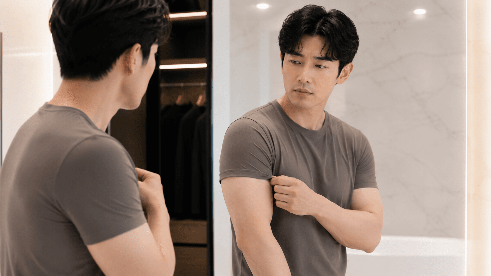 The arm's impression weakening under fitted clothes