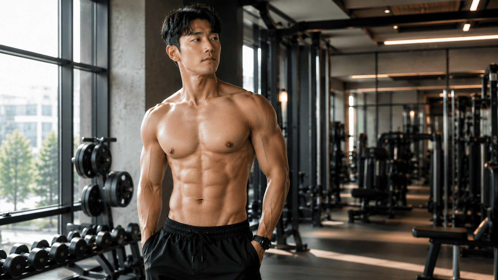 Biceps and triceps lines naturally revealed during a gym workout