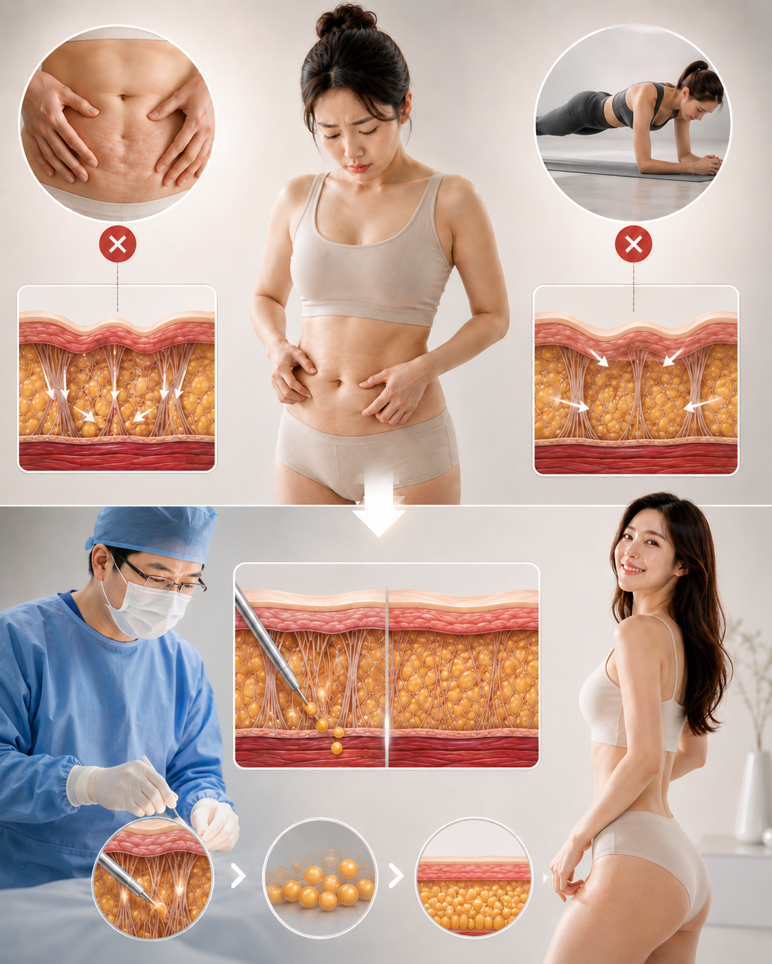 유착·섬유화 구조와 유착리셋 교정 원리 설명 다이어그램