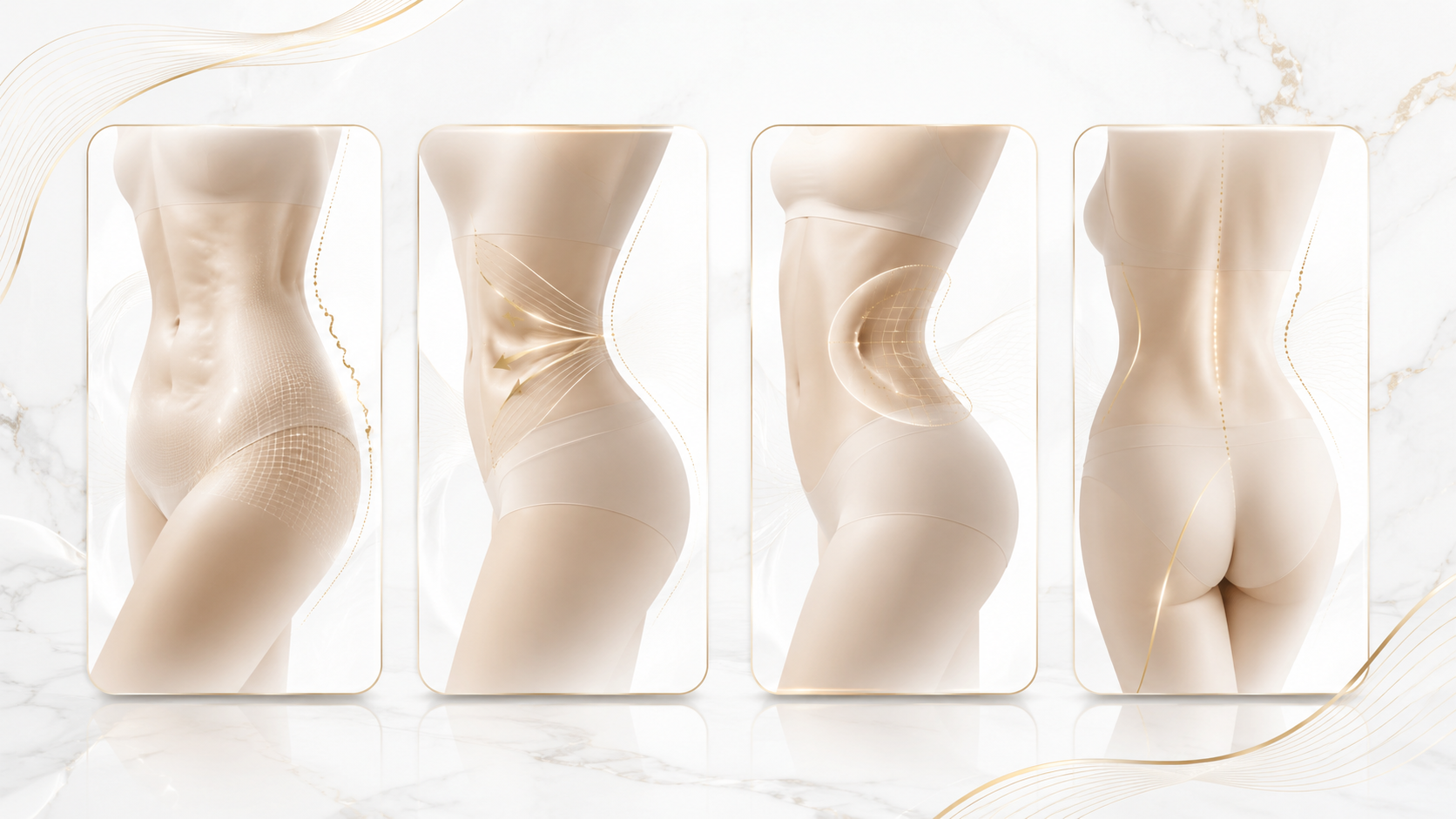유착 유형별 구조 다이어그램 — 함몰·당김·울퉁불퉁·과흡입·비대칭