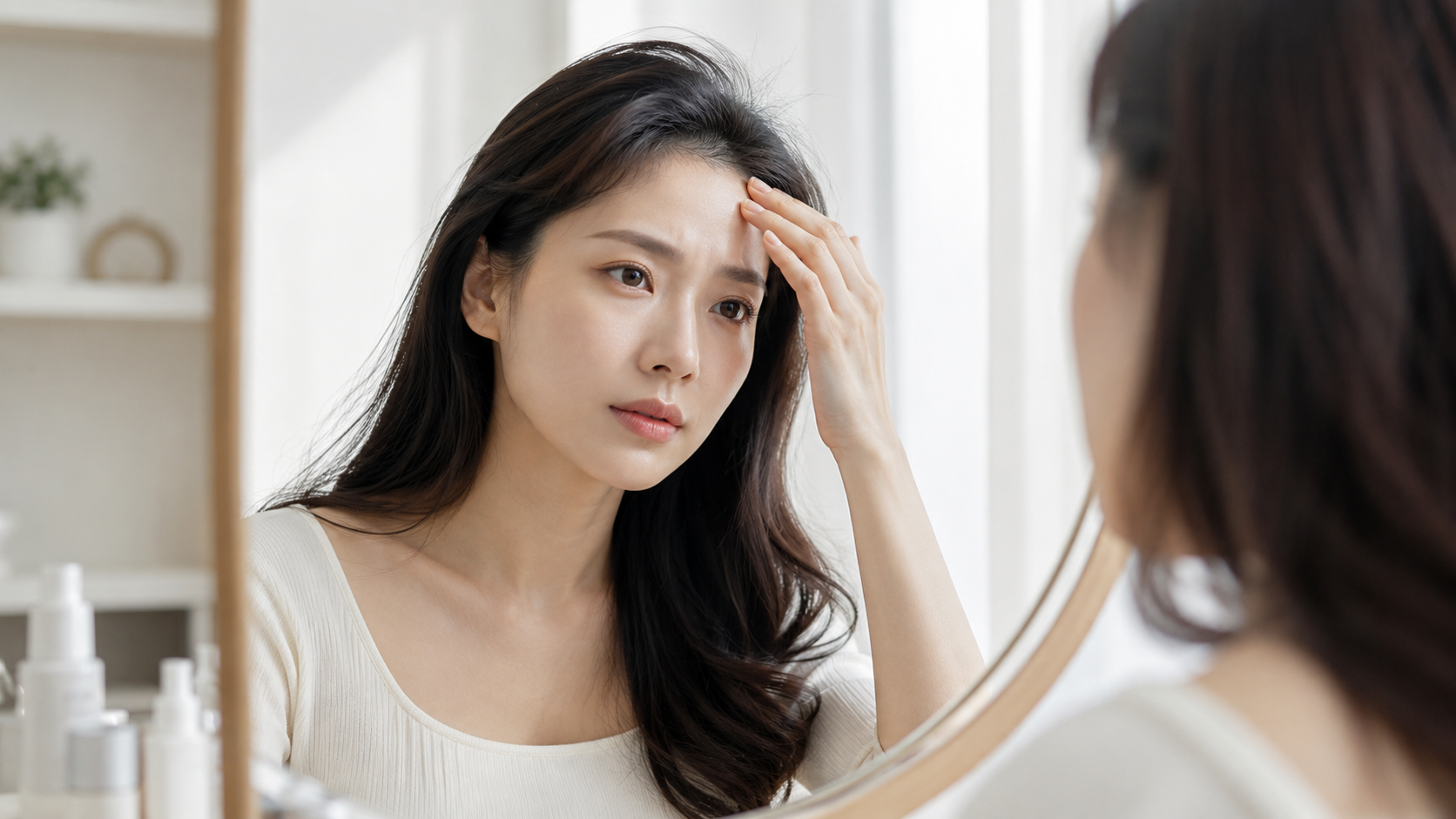 Someone concerned about a flat forehead and hollowed temples